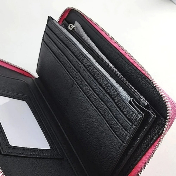 Betsey Johnson Clutch Wallet Zip Around Barbie Pink Lipstick Bow Faux Leather - Picture 13 of 16